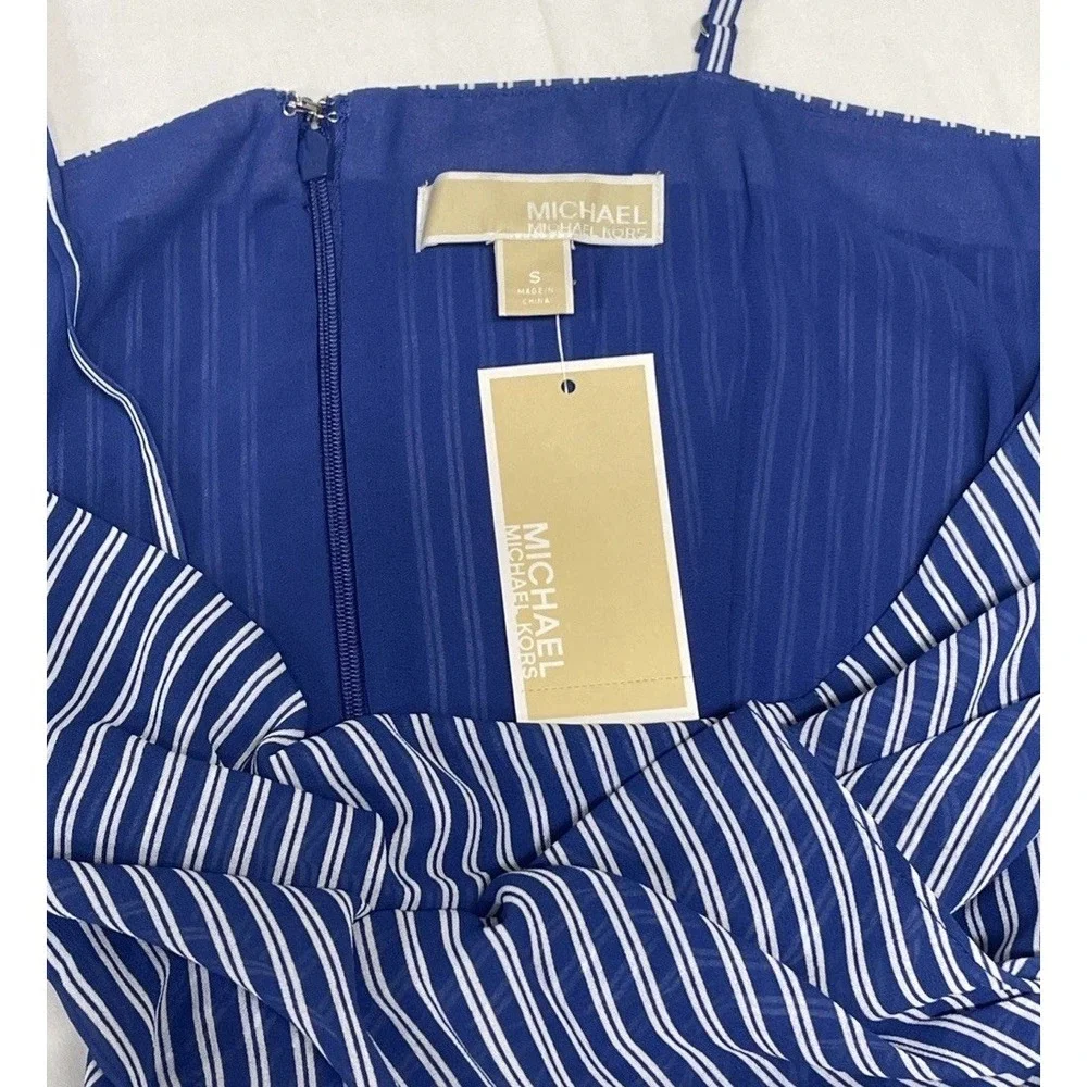NWT Michael Kors Twilight‎ Blue Striped Sleeveless Jumpsuit Elegance Women's S